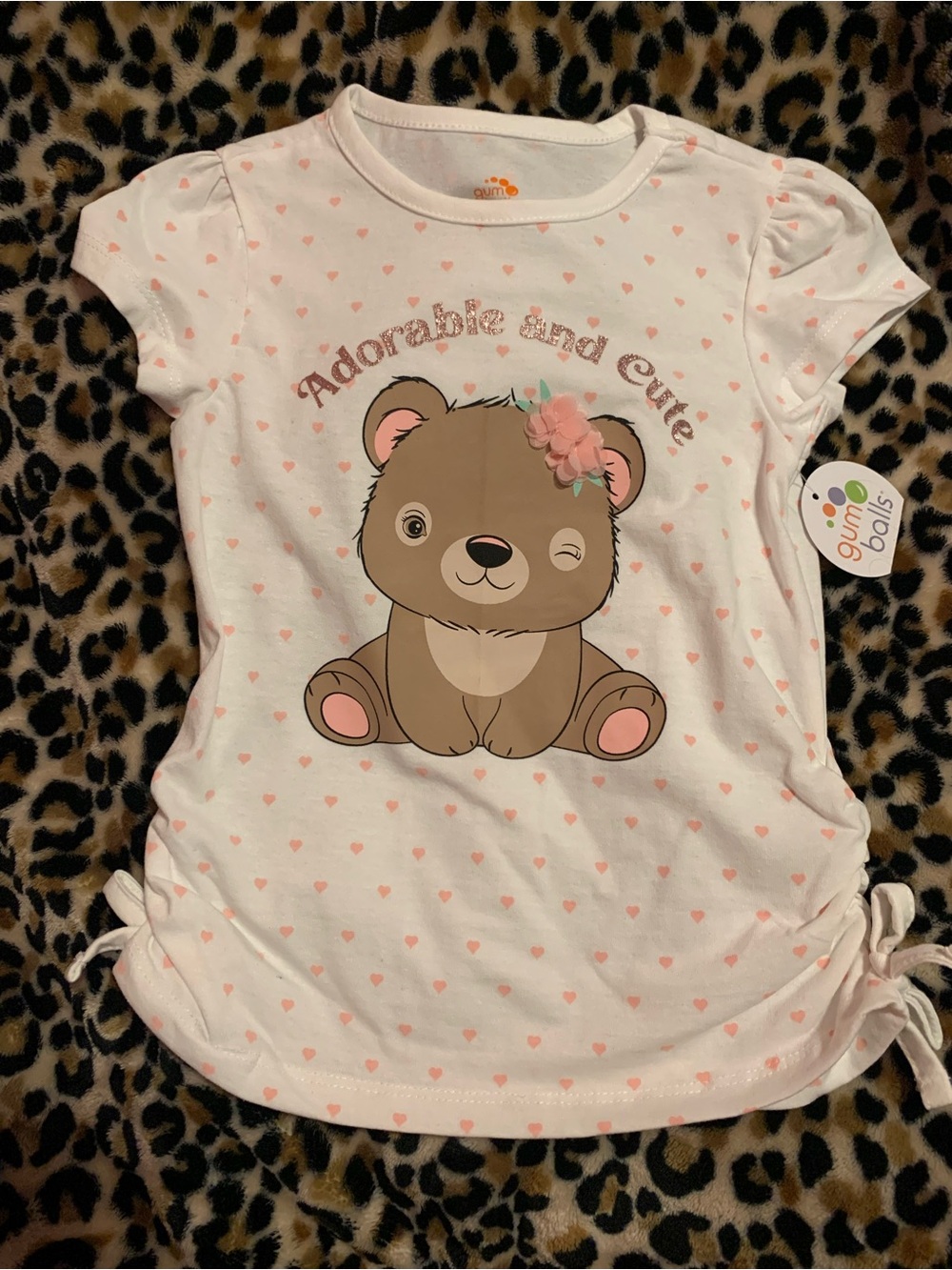 Girls White & r Pink Bear Graphic Short Sleeve Tee